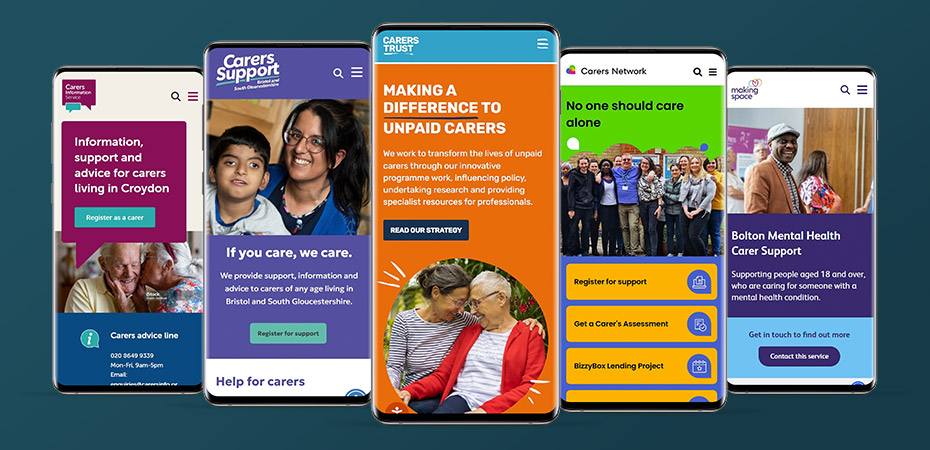 Five carers charity websites on phones