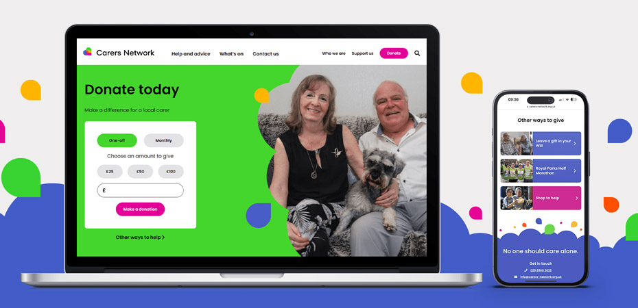 Carers Network Charity Donation page and mobile screenshot