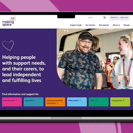Care charity website on a laptop screen